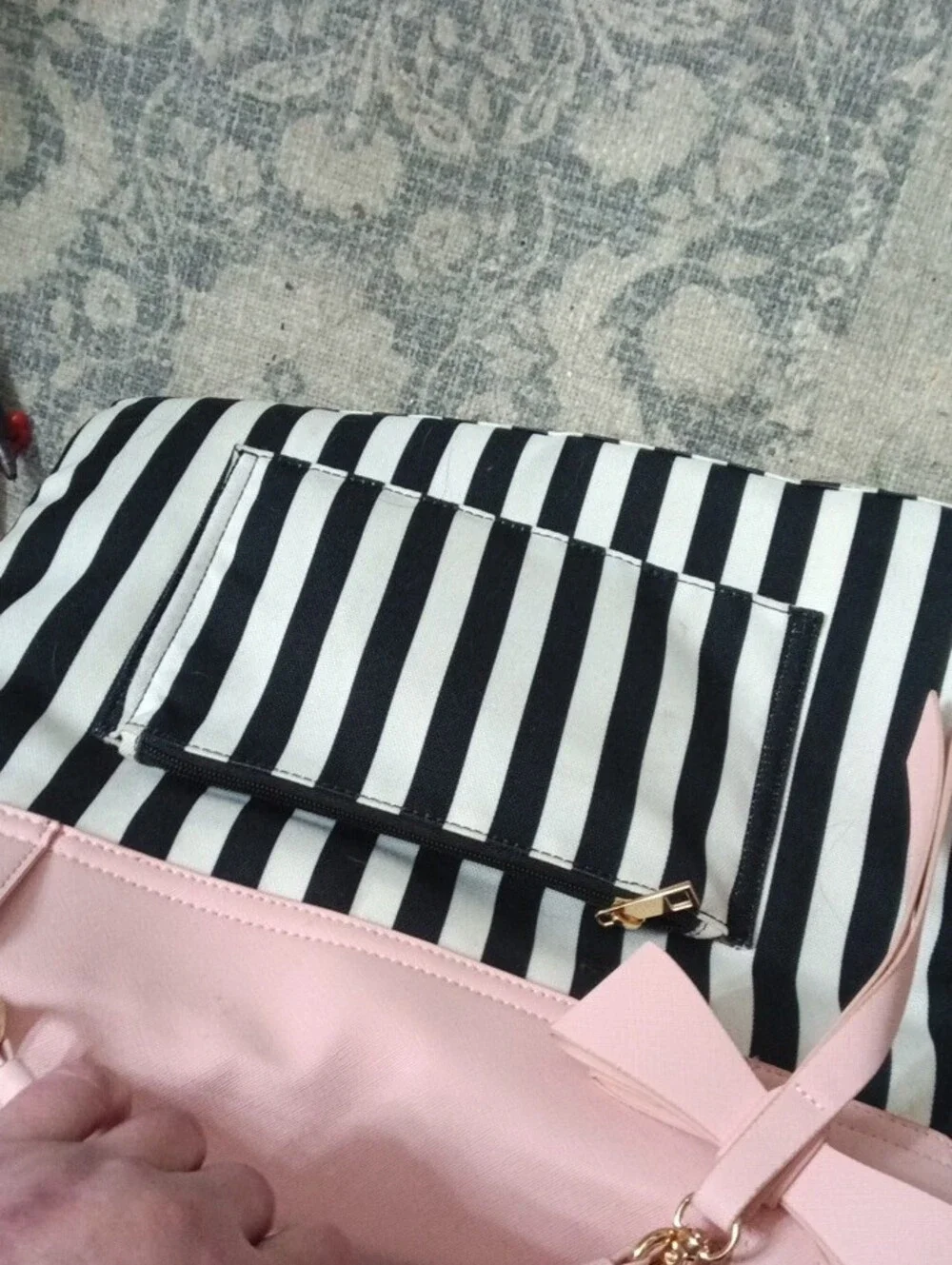 Pink Bow Satchel with Black & White Stripes